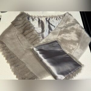 Banana Republic Gray and Silver Faux Fur Shawl/Scarf